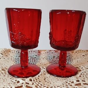 Vintage Ruby Red Glass Goblets By LG Wright ( Westmoreland) Set Of 2 -7 I